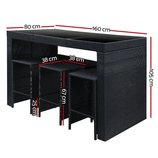 Gardeon 7-Piece Outdoor Bar Set Dining Table Stools Wicker Patio Setting - Mekamart Australia