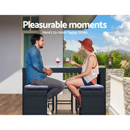 Gardeon 7-Piece Outdoor Bar Set Dining Table Stools Wicker Patio Setting - Mekamart Australia