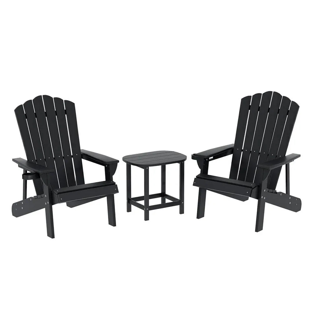 Gardeon Outdoor Table and Chairs HDPE Adirondack Beach Chair Sun Lounge Patio Furniture Garden Black