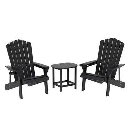 Gardeon Outdoor Table and Chairs HDPE Adirondack Beach Chair Sun Lounge Patio Furniture Garden Black