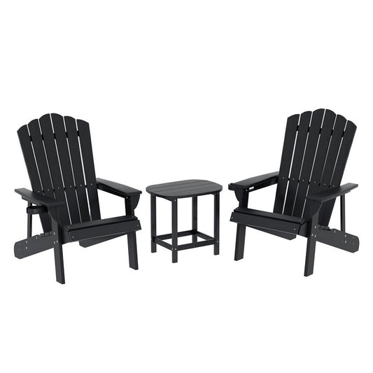 Gardeon Outdoor Table and Chairs HDPE Adirondack Beach Chair Sun Lounge Patio Furniture Garden Black