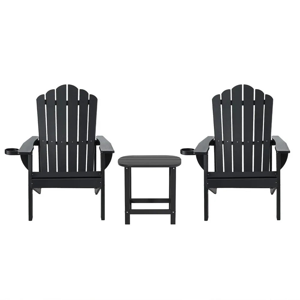 Gardeon Outdoor Table and Chairs HDPE Adirondack Beach Chair Sun Lounge Patio Furniture Garden Black