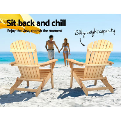 Gardeon Adirondack Outdoor Chairs Wooden Beach Chair Patio Furniture Garden Natural