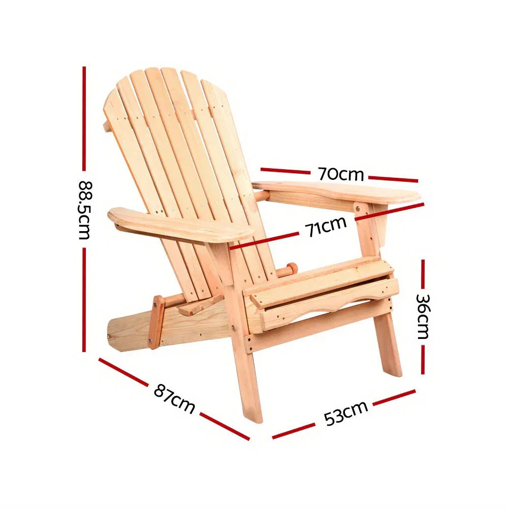 Gardeon Adirondack Outdoor Chairs Wooden Beach Chair Patio Furniture Garden Natural Set of 2 - Mekamart Australia
