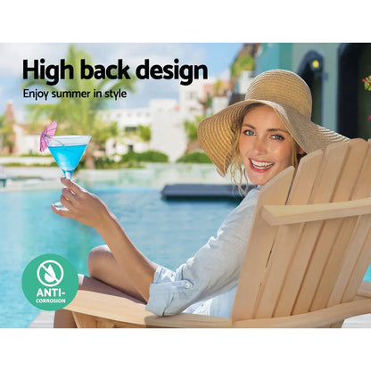 Gardeon Adirondack Outdoor Chairs Wooden Beach Chair Patio Furniture Garden Natural Set of 2 - Mekamart Australia