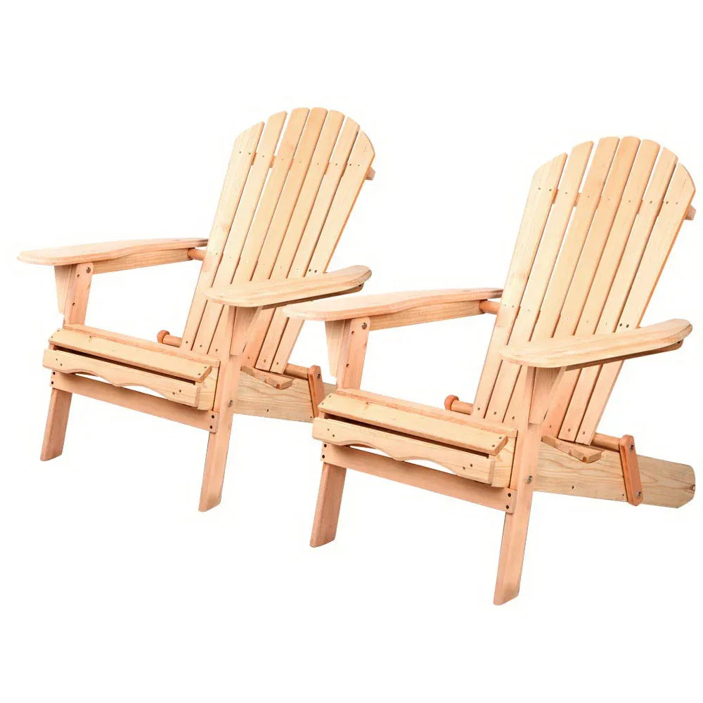 Gardeon Adirondack Outdoor Chairs Wooden Beach Chair Patio Furniture Garden Natural Set of 2 - Mekamart Australia