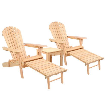 Gardeon 3PC Adirondack Outdoor Table and Chairs? Wooden Sun Lounge Beach Patio Natural - Mekamart Australia