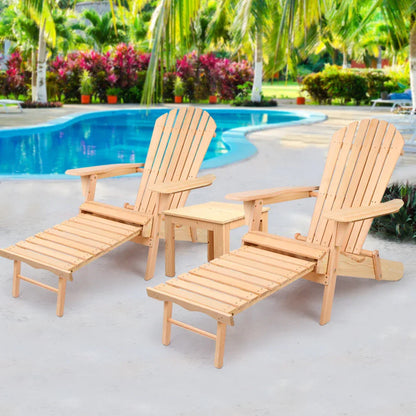 Gardeon 3PC Adirondack Outdoor Table and Chairs? Wooden Sun Lounge Beach Patio Natural - Mekamart Australia