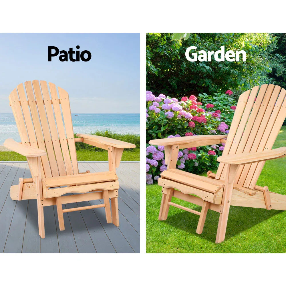 Gardeon 3PC Adirondack Outdoor Table and Chairs? Wooden Sun Lounge Beach Patio Natural - Mekamart Australia