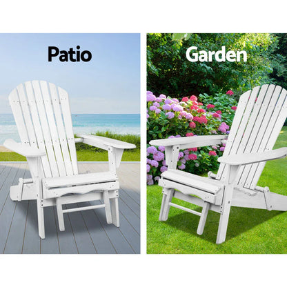 Gardeon 3PC Adirondack Outdoor Table and Chairs Wooden Sun Lounge Beach Patio White - Mekamart Australia