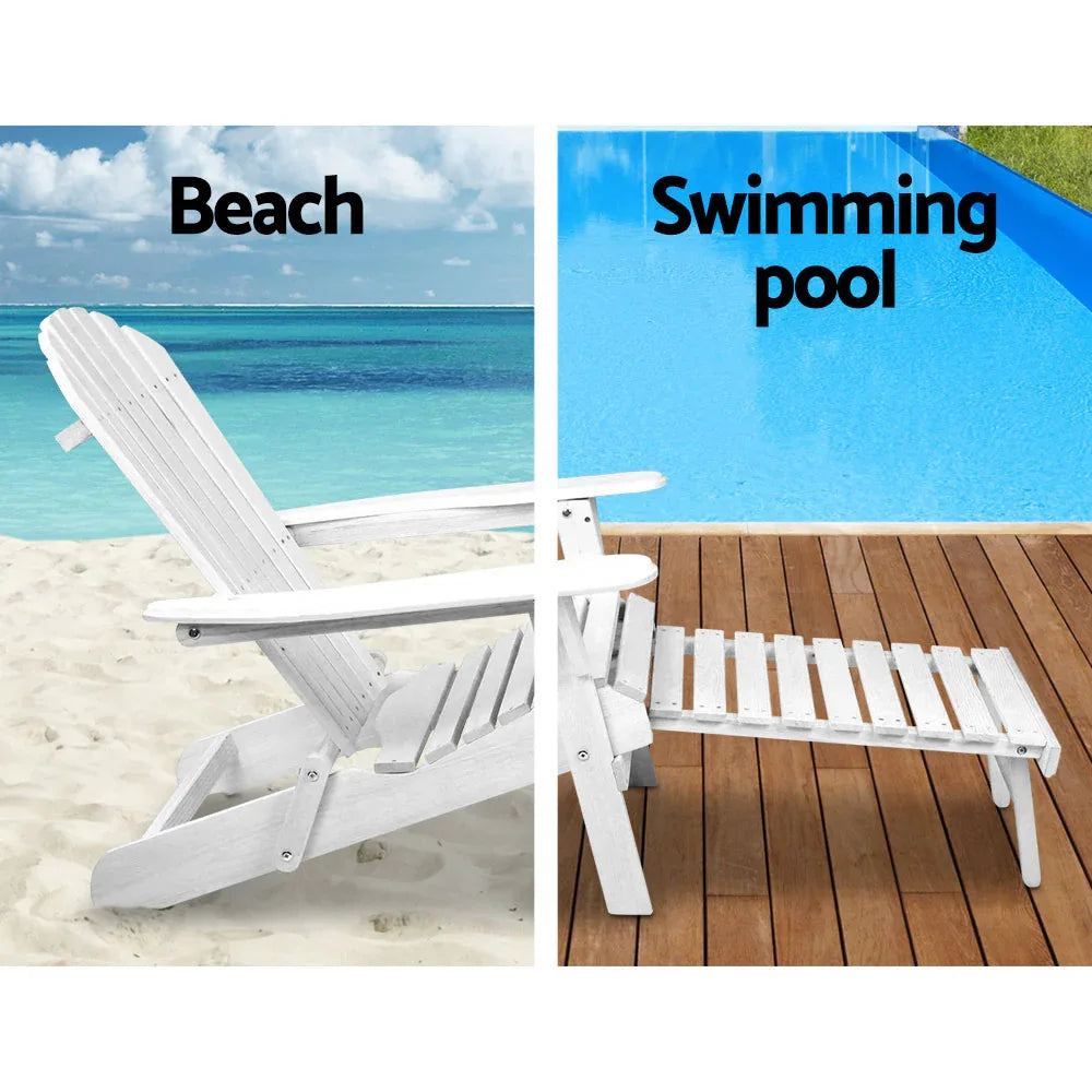 Gardeon 3PC Adirondack Outdoor Table and Chairs Wooden Sun Lounge Beach Patio White - Mekamart Australia