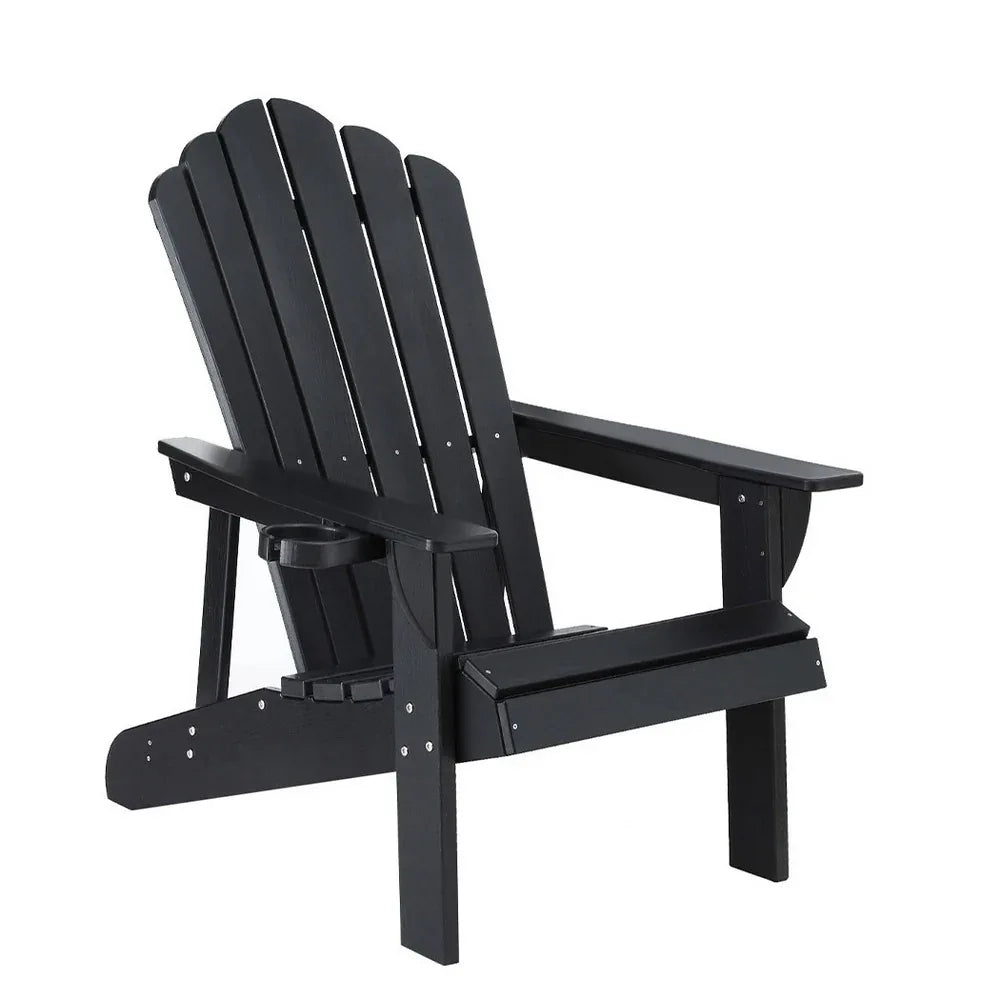 Gardeon Outdoor Chairs HDPE Adirondack Beach Chair Sun Lounge Patio Furniture Garden Black - Mekamart Australia