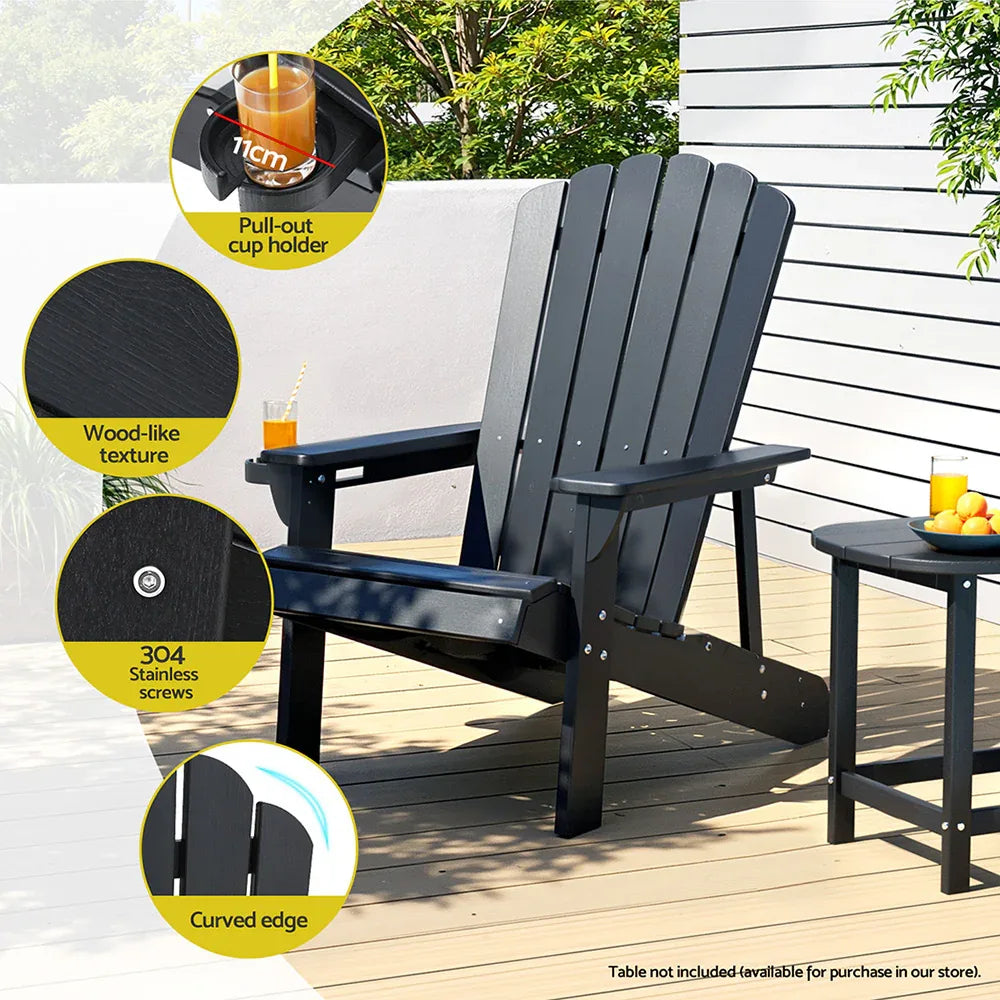 Gardeon Outdoor Chairs HDPE Adirondack Beach Chair Sun Lounge Patio Furniture Garden Black - Mekamart Australia