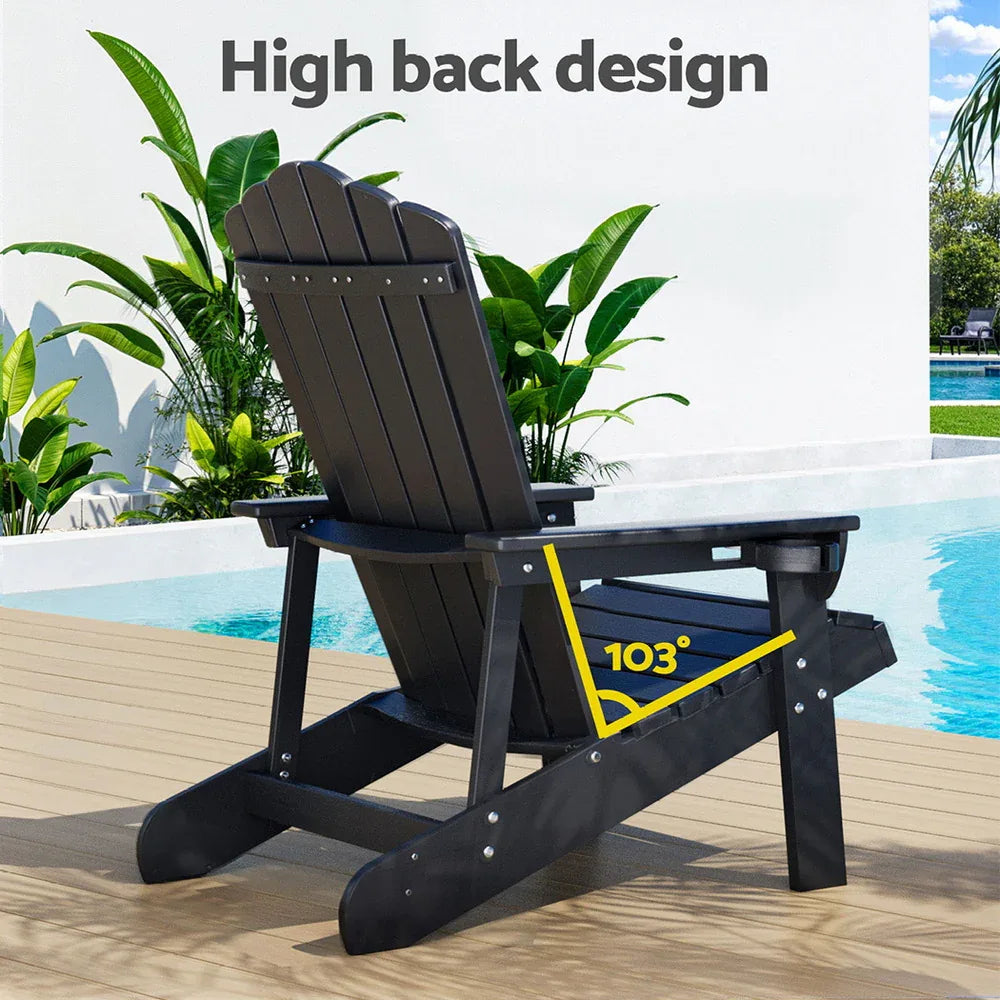 Gardeon Outdoor Chairs HDPE Adirondack Beach Chair Sun Lounge Patio Furniture Garden Black - Mekamart Australia