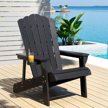 Gardeon Outdoor Chairs HDPE Adirondack Beach Chair Sun Lounge Patio Furniture Garden Black - Mekamart Australia