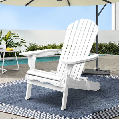 Gardeon Adirondack Outdoor Chairs Wooden Foldable Beach Chair Patio Furniture White - Mekamart Australia