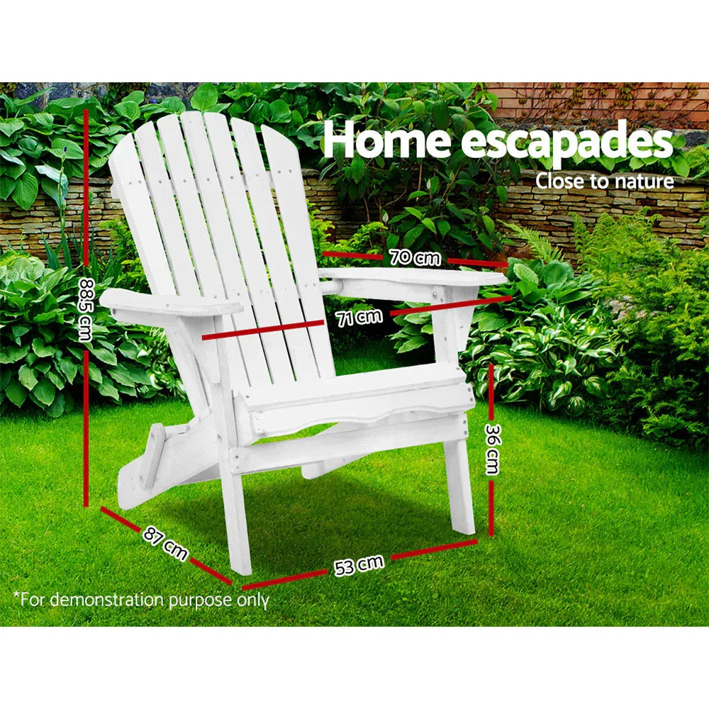 Gardeon Adirondack Outdoor Chairs Wooden Foldable Beach Chair Patio Furniture White - Mekamart Australia