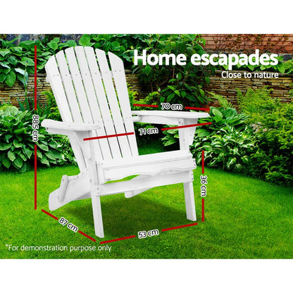 Gardeon Adirondack Outdoor Chairs Wooden Foldable Beach Chair Patio Furniture White - Mekamart Australia