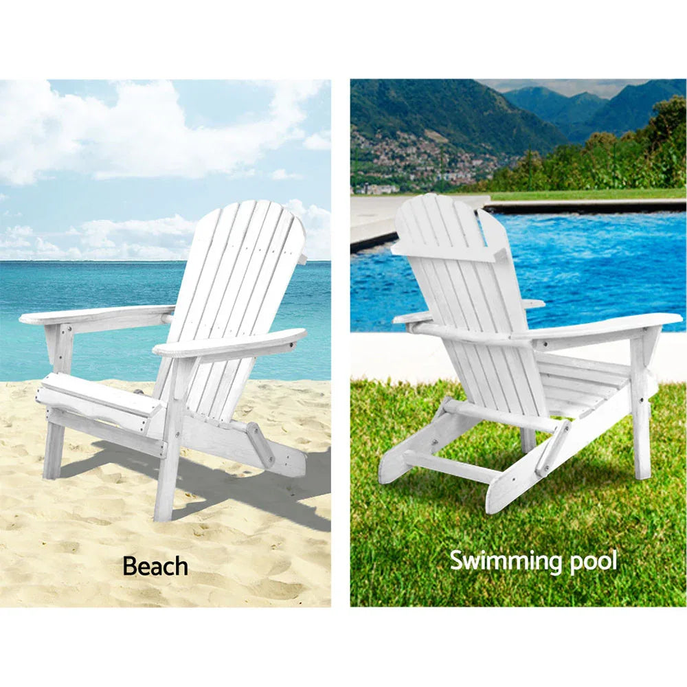 Gardeon Adirondack Outdoor Chairs Wooden Foldable Beach Chair Patio Furniture White - Mekamart Australia