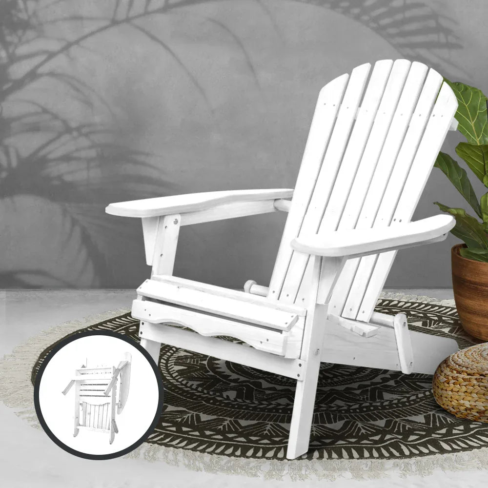Gardeon Adirondack Outdoor Chairs Wooden Foldable Beach Chair Patio Furniture White - Mekamart Australia
