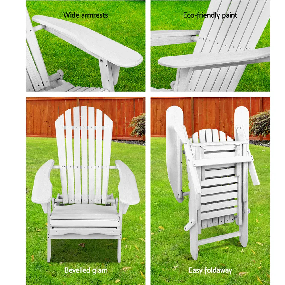 Gardeon 2PC Adirondack Outdoor Chairs Wood Foldable Sun Lounge Patio Furniture - Mekamart Australia