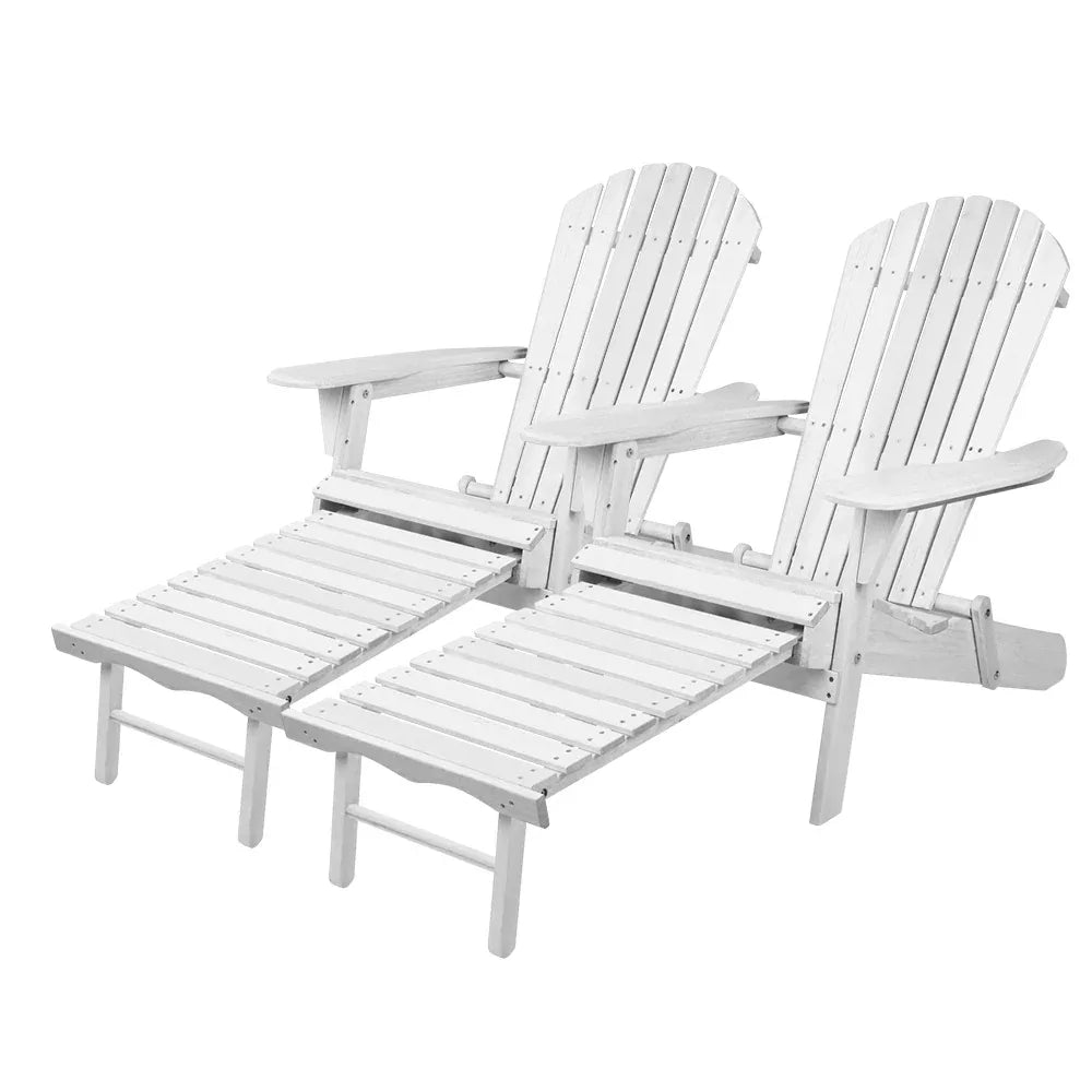 Gardeon 2PC Adirondack Outdoor Chairs Wood Foldable Sun Lounge Patio Furniture - Mekamart Australia
