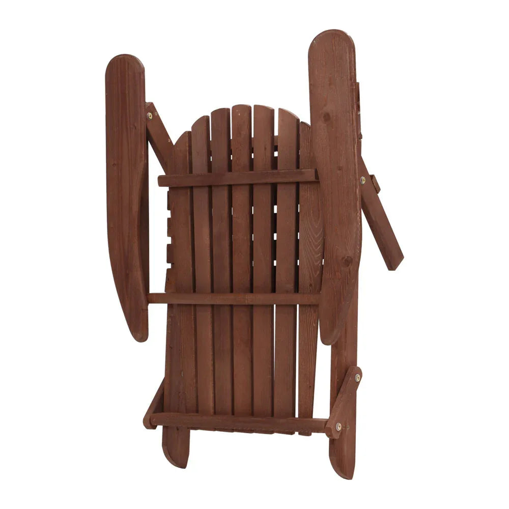 Gardeon 3PC Adirondack Outdoor Table and Chairs Wooden Foldable Beach Chair Brown - Mekamart Australia