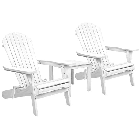 Gardeon 3PC Adirondack Outdoor Table and Chairs Wooden Foldable Beach Chair White - Mekamart Australia