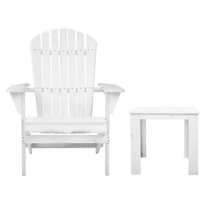 Gardeon 3PC Adirondack Outdoor Table and Chairs Wooden Foldable Beach Chair White - Mekamart Australia