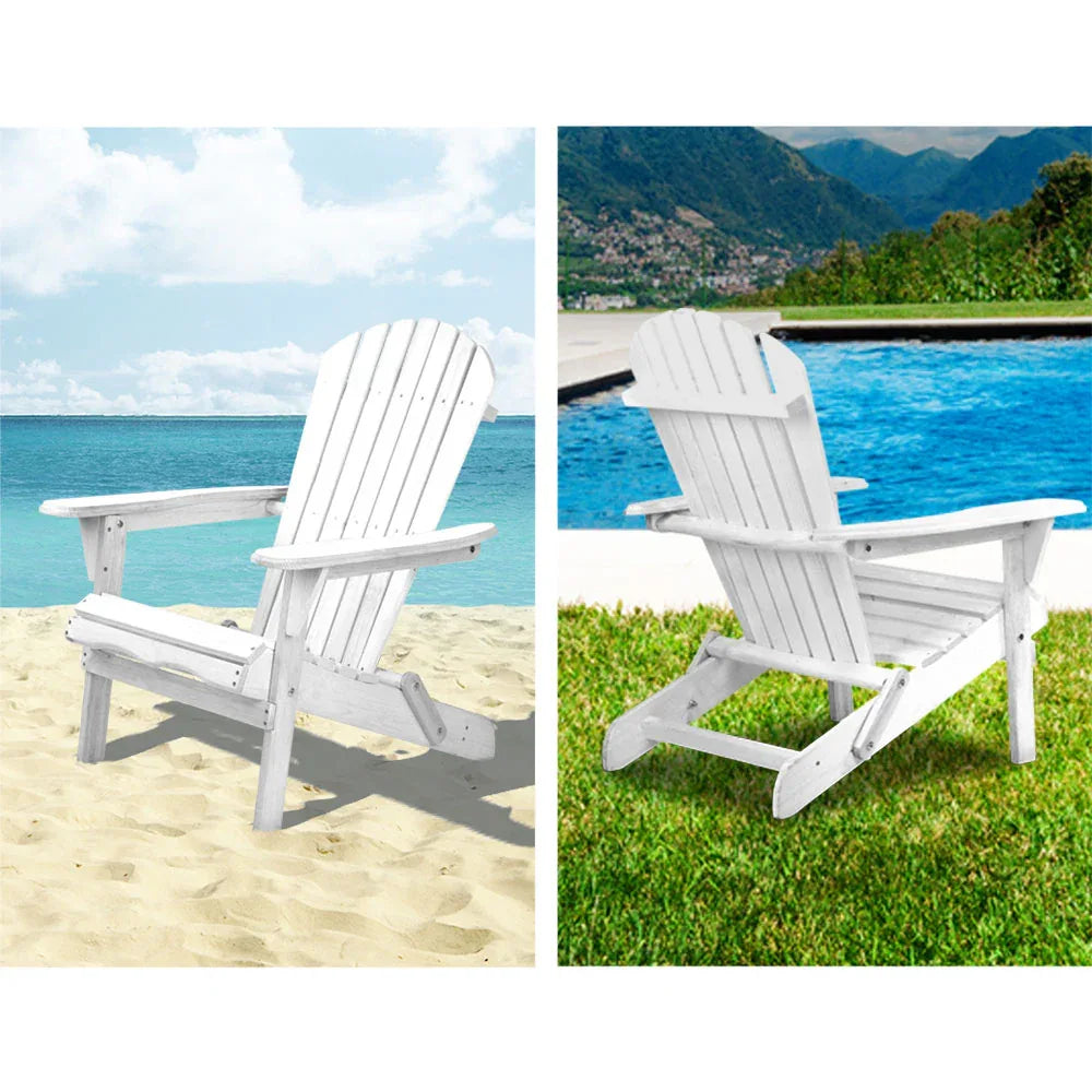 Gardeon 3PC Adirondack Outdoor Table and Chairs Wooden Foldable Beach Chair White - Mekamart Australia