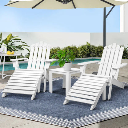 Gardeon 5PC Adirondack Outdoor Table and Chairs Wooden Sun Lounge Patio Furniture White - Mekamart Australia