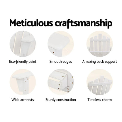 Gardeon 5PC Adirondack Outdoor Table and Chairs Wooden Sun Lounge Patio Furniture White - Mekamart Australia