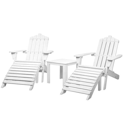 Gardeon 5PC Adirondack Outdoor Table and Chairs Wooden Sun Lounge Patio Furniture White - Mekamart Australia