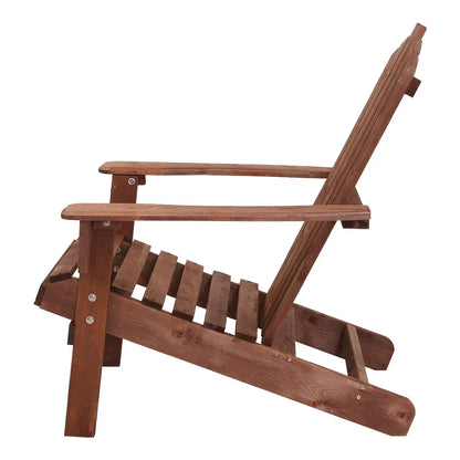 Gardeon 3PC Adirondack Outdoor Table and Chairs Wooden Beach Chair Brown - Mekamart Australia