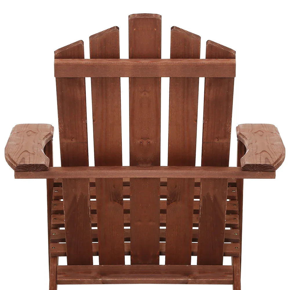 Gardeon 3PC Adirondack Outdoor Table and Chairs Wooden Beach Chair Brown - Mekamart Australia