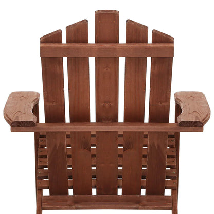 Gardeon 3PC Adirondack Outdoor Table and Chairs Wooden Beach Chair Brown - Mekamart Australia