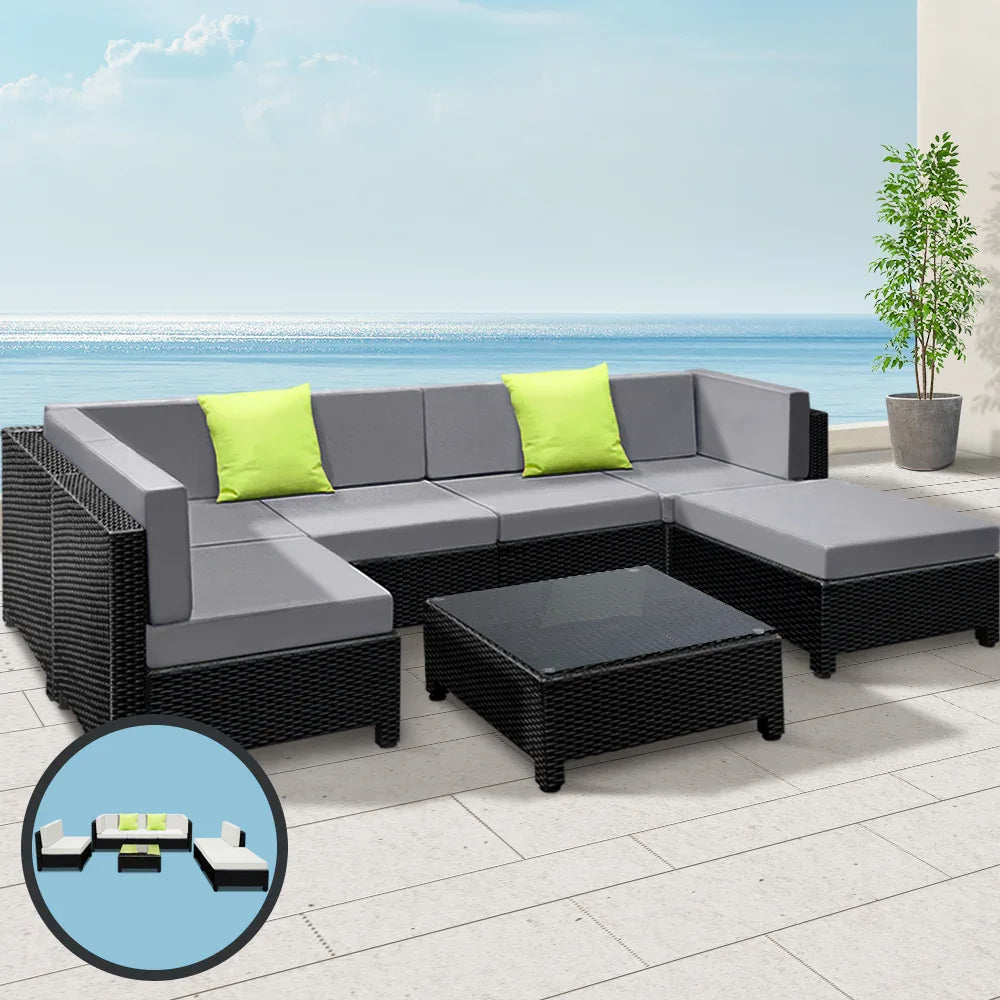 Gardeon 7-Piece Outdoor Sofa Set Wicker Couch Lounge Setting Seat Cover - Mekamart Australia