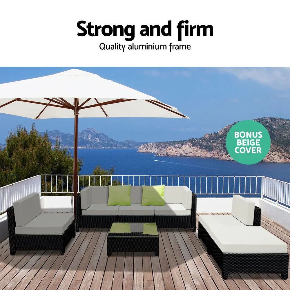 Gardeon 7-Piece Outdoor Sofa Set Wicker Couch Lounge Setting Seat Cover - Mekamart Australia