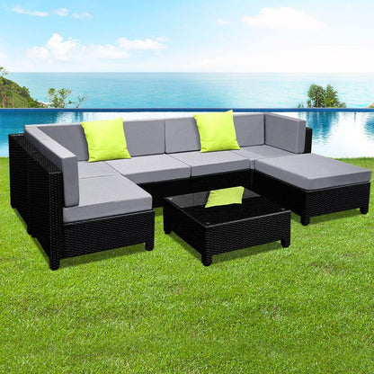 Gardeon 7-Piece Outdoor Sofa Set Wicker Couch Lounge Setting Seat Cover - Mekamart Australia