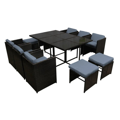 Gardeon Outdoor Dining Set 11 Piece Wicker Table Chairs Setting Black - Mekamart Australia
