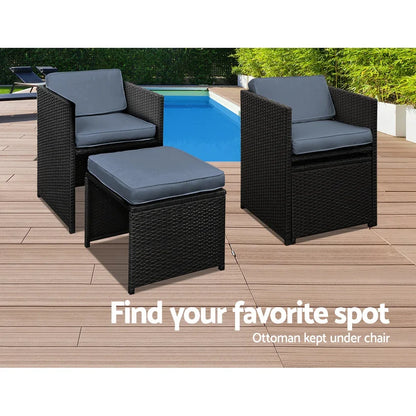 Gardeon Outdoor Dining Set 11 Piece Wicker Table Chairs Setting Black - Mekamart Australia