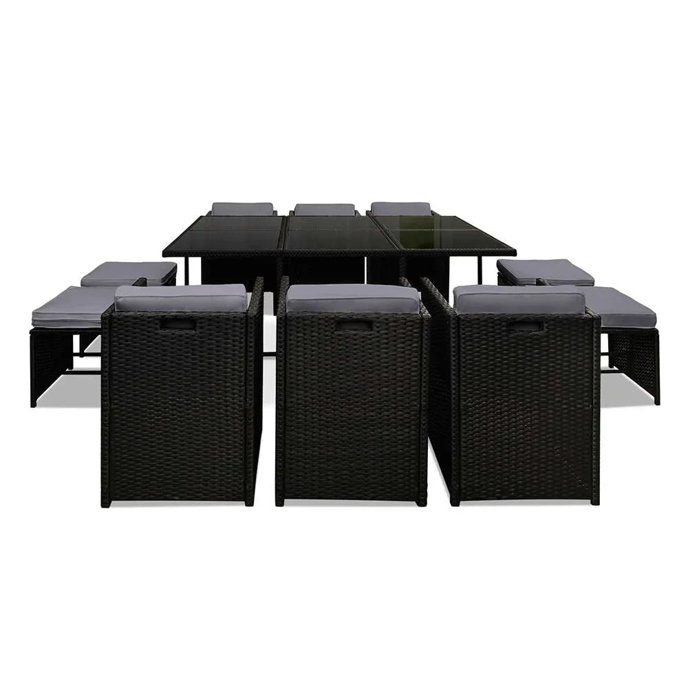 Gardeon Outdoor Dining Set 11 Piece Wicker Table Chairs Setting Black - Mekamart Australia