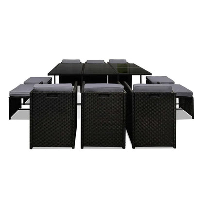 Gardeon Outdoor Dining Set 11 Piece Wicker Table Chairs Setting Black - Mekamart Australia