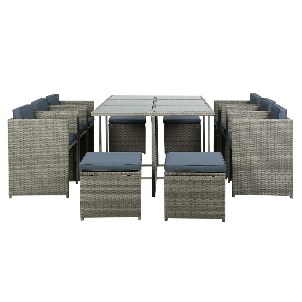 Gardeon Outdoor Dining Set 11 Piece Wicker Table Chairs Setting Grey - Mekamart Australia