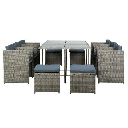Gardeon Outdoor Dining Set 11 Piece Wicker Table Chairs Setting Grey - Mekamart Australia
