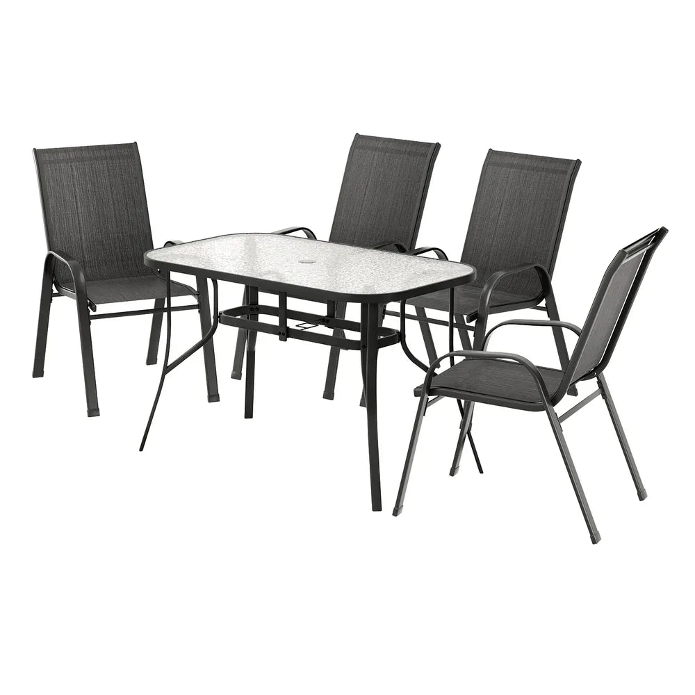 Gardeon 5PC Outdoor Dining Set Table and Chairs Patio Furniture Bistro Set Garden Black - Mekamart Australia