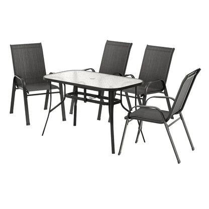 Gardeon 5PC Outdoor Dining Set Table and Chairs Patio Furniture Bistro Set Garden Black - Mekamart Australia