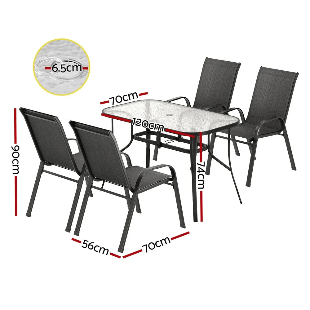 Gardeon 5PC Outdoor Dining Set Table and Chairs Patio Furniture Bistro Set Garden Black - Mekamart Australia