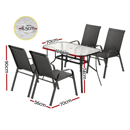 Gardeon 5PC Outdoor Dining Set Table and Chairs Patio Furniture Bistro Set Garden Black - Mekamart Australia