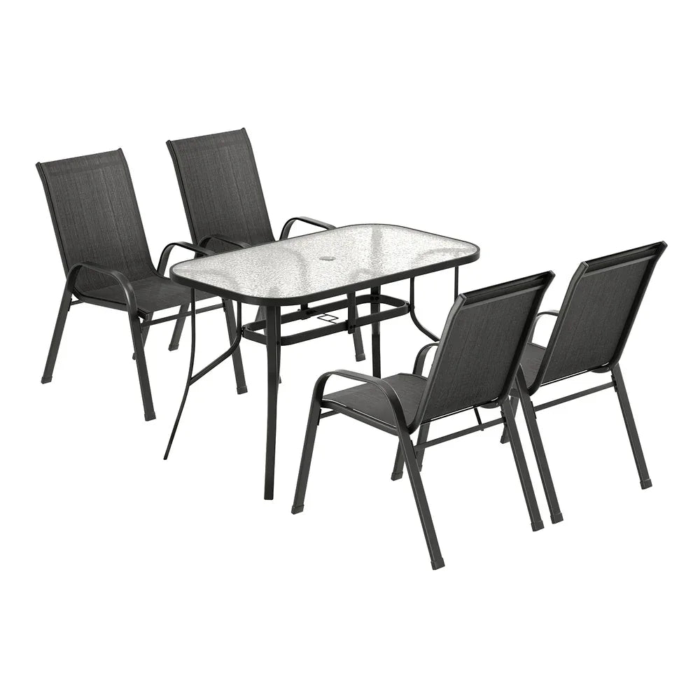 Gardeon 5PC Outdoor Dining Set Table and Chairs Patio Furniture Bistro Set Garden Black - Mekamart Australia